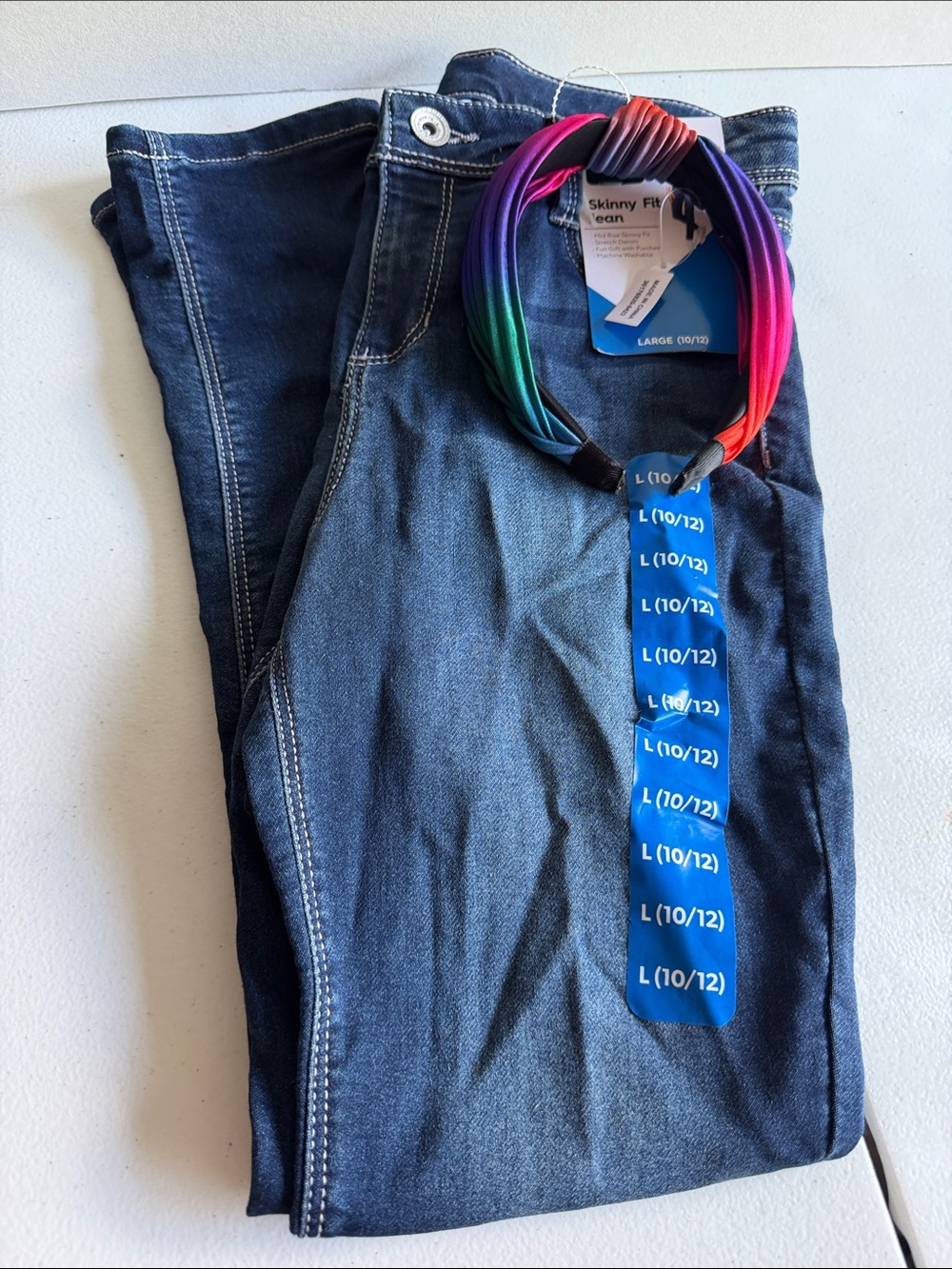 Skinny Fit Dark Wash Jeans with Rainbow Headband